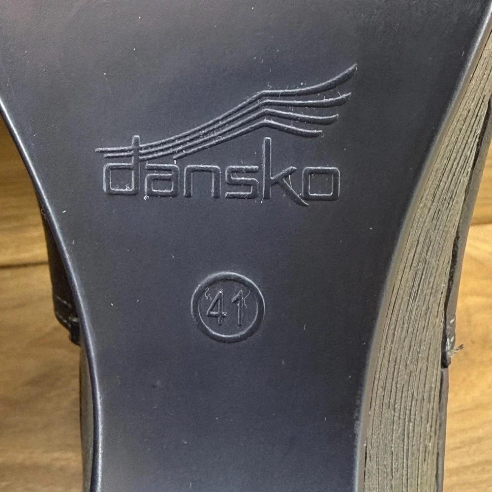 DANSKO Vanda Wedge Sandals Peep Toe 11‎ EU 41 Black Leather Walking Vacation